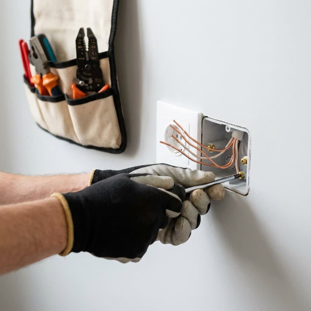 Elektrikas montuoja sieninę rozetę Kaune