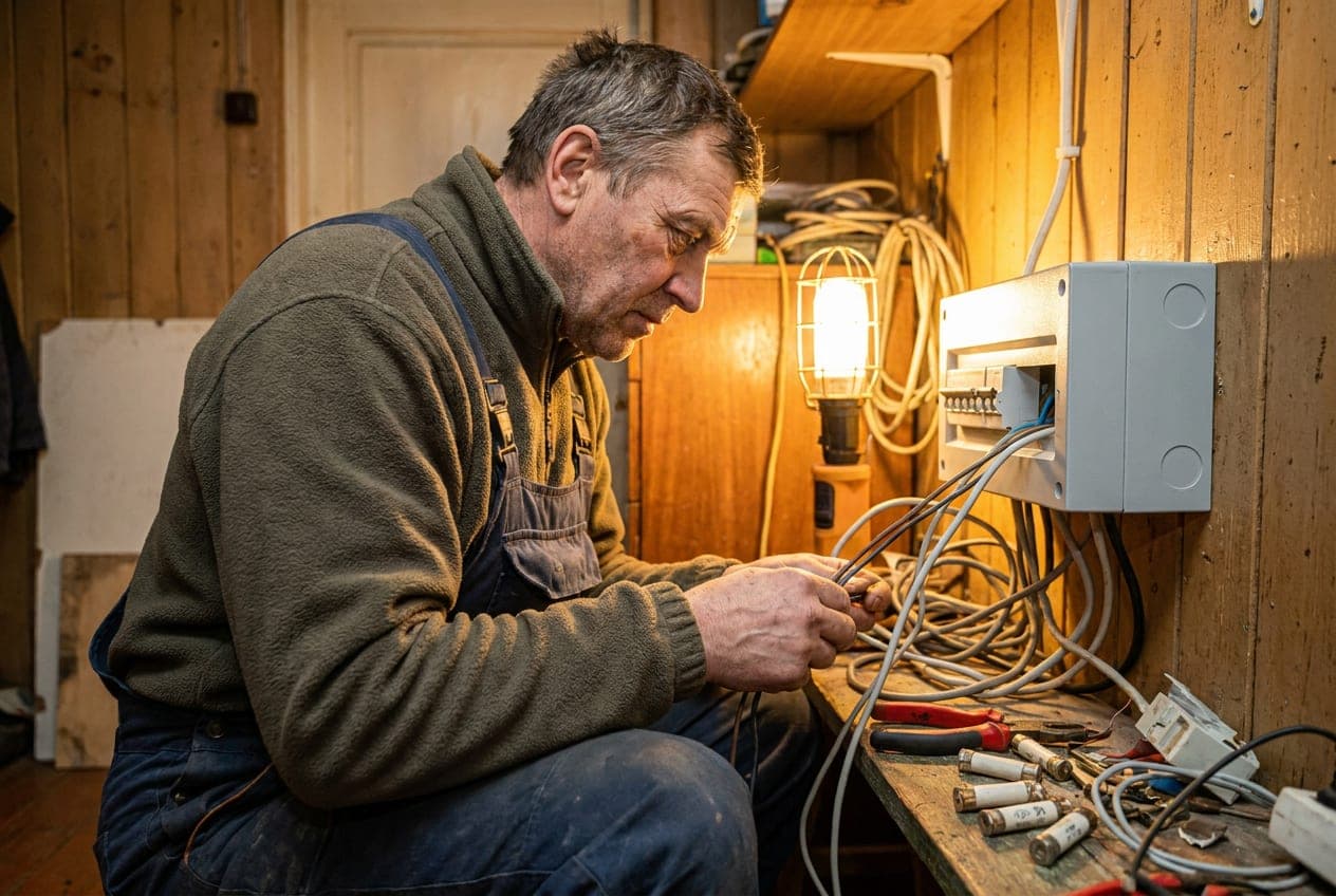 Elektrikas Panevėžyje keičia seną skydinę nauja automatų dėže